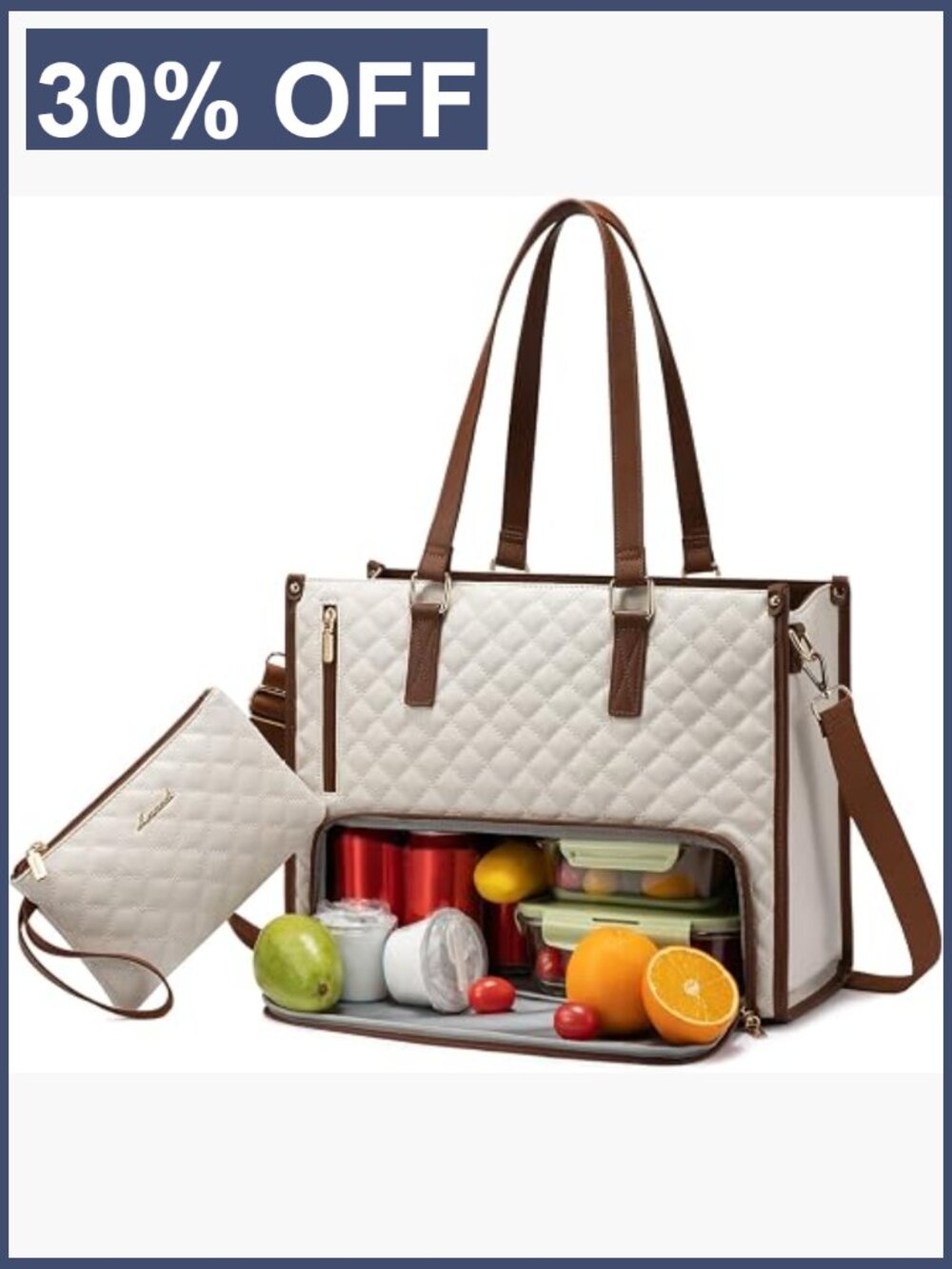Quilted Lunch Tote 15.6" Laptop Bag Insulated Women's Work Bag